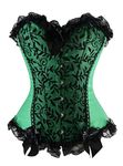 Kelvry Women's Sexy Satin/Brocade Waist Cincher Lace up Boned Basque Corset Bustier top Size 6-24 (14-16, Green)