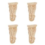 SUPERFINDINGS 4Pcs Natural Solid Wood Carved Onlay Applique 12.6x6x2.5cm Burlywood Decorative Wood Appliques Wood Appliques and Onlays for Furniture Doors Bed Door Ornamental Decor