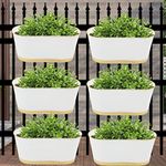 ecofynd Aurelia Railing Planters for Balcony, Hanging Metal Plant Pots, Flower Pots for Home Garden, Oval,12 inches, Pack of 6 (White)