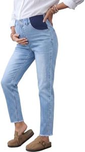 BLENCOT Women's Maternity Jeans Boyfriend Denim Pants Iceland Blue 2XL