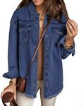 MISS MOLY Oversized Denim Jacket Shacket for Women Plus Size Trendy Casual Boyfriend Lightweight Fringe Jean Jacket Coat Blue 2XL