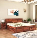 AIREN DECORE Solid Sheesham Wood Queen Size Double Bed with Box Storage for Bedroom Furniture Wooden Palang for Living Room (Honey Finish)