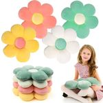 4 Pcs Flower Plush Throw Pillows Cute Flower Floor Pillow Daisy Shaped Floor Cushions Aesthetic Flower Seat Cushion Flower Chair Pads for Kids Seating Bed Bedroom Sofa Decor, 4 Styles (15 Inch)