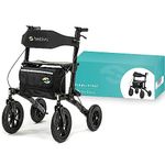 Helavo Foldable All Terrain Walker with Seat - Outdoor Walker for Seniors with Large 12" Pneumatic Tires for Perfect Comfort on All Surfaces