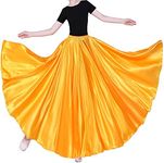 Women's 360 Degree Satin Full Circle Long Skirt for Belly Dance Practise Halloween Cosplay Party Long Length - Yellow - One Size