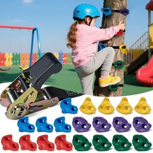SREHRLY 20 PCS Ninja Tree Climbing Holds for Kids, Adult Rock Wall Holds Climbing Rock Wall Grips for Indoor and Outdoor Playground Play Set with 6 Ratchet Straps