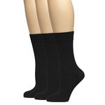 HUGH UGOLI Women's Bamboo Soft Crew Socks for Dress & Trouser, Thin, Seamless Toe & Non-Binding, 3 Pairs, Black, Shoe Size: 9-11