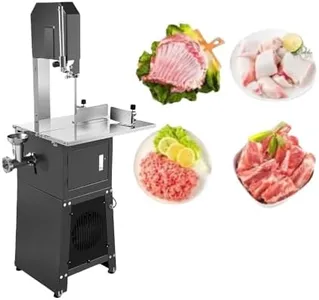 Commercial Electric Meat Cutting Bandsaw, 2-In-1 Meat Band Saw with Grinder,Butcher Band Saw and Sausage Stuffer,Stainless Steel Vertical Bone Saw Machine for Slicing Frozen Meat, Bones