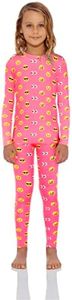 Rocky Thermal Underwear for Girls, Long Johns Fleece Lined Set, Shirt & Pants, Base Layer w/Leggings/Bottoms Ski/Extreme Cold, Pink Emoji Design, Medium