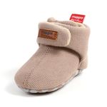 Unisex-Baby Fleece Booties Cozy Baby Bootie Socks Non Skid Gripper Bottom(6-12Months, Khaki)