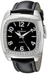 Peugeot Women's Crystal Bezel Boyfriend Size Watch, Easy to Read Dial with Colorful Leather Strap, Black 310BK, Classic