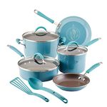 Rachael Ray Cucina Nonstick Cookware/Pots and Pans Set, 10 Piece - Agave Blue