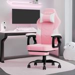 PZDO Pink Gaming Chair Computer Office Chair with Footrest, Kawaii Gaming Chairs for Adults Girls Kids, Ergonomic Reclining Chair with Height Adjustable Lumbar Support, 300Lbs, Pink-White