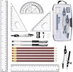 LATERN 20Pcs Geometry Compass Set, Student Supplies Drawing Compass and Protractor Set, Set Squares (30°/45°/60°), Eraser, Pencil Sharpener, Straight Rulers (15cm/ 20cm/ 30cm), Pencils, Gel Pens