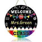 PETCEE Teacher Welcome Sign for Classroom Door Decorations 11.5" Personalized Teacher Door Sign Teacher Name Sign for Classroom Door Welcome Sign for Teacher Door Wreath Bulletin Board Back to School Wall Decoration