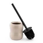 Navaris Toilet Brush & Ceramic Holder - Toilet Cleaner Brush and Base Set - WC Scrubber Brush & Ceramic Holder Stand for Restroom/Bathroom - Beige