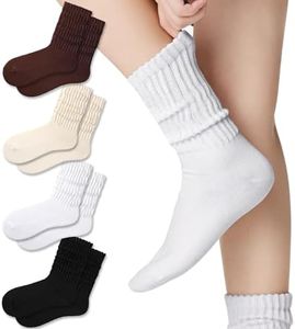 Fszsaa Crew Socks For Women Multipairs Cotton Cushioned Athletic Socks Retro Slouch Socks Mid Calf Rib Tube Socks