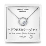 Qings Silver Circle Necklace Mothers Day Necklaces Gifts for Mum Grandma from Daughter Son Crystal Pendant Jewellery Presents with Box