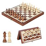 Syrace Magnetic Wooden Chess Set Board Games- Handmade Portable Travel Chess Board Game Sets with Game Pieces Storage Slots