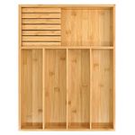 VaeFae Bamboo Silverware Organizer, Utensil Holder for Drawer, Wooden Cutlery Tray with Divider for Kitchen, Flatware Storage and Removable Knife Block, 13 x 17 inches…