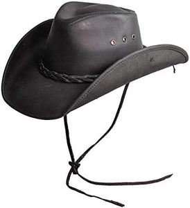American Hat Makers Hollywood Leather Cowboy Hat — Handcrafted 100% Fine Leather Hat Breathable, System, Brown, Black, Large