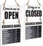 Excello Global Products Business Hours Hanging Chalkboard White Welcome Chalk Boards for Restaurant Door Sign (Double Sided Open/Closed) Hangable & Decorative (White)