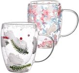 LG LOUIS GARDEN Double Wall Coffee Mugs - 2 Pack - 12 oz/Cup - Gifts for Christmas Day, Clear Glass Cup with Handle, Insulated Heat Resistant Glasses for Hot and Cold Beverages