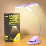 Glocusent Innovative Tri-Head Book Light for Reading in Bed, 3 Colors & 5 Brightness Levels, 1000mAh Rechargeable Reading Light with 30-Min Timer, 10-100Hrs, Partner Friendly, Perfect for Book Lovers