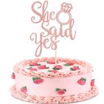ZHUOWEISM 1 PCS She Said Yes Cake Topper Assembled Glitter Engagement Cake Pick for Celebrating Wedding Engagement Bridal Shower Theme Birthday Theme Party Supplies Rose Gold