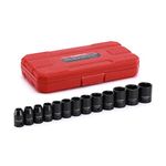 CASOMAN 13 Pieces 3/8-Inch Drive Impact Socket Set, 6-Point, Metric, Shallow, CR-V, 7mm to 19mm, Heavy Duty Blow Molded Storage Case