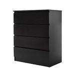 Panana Wooden 3/4/5/6 Chest Of Drawers with Metal Runner Modern Bedroom Bedside Storage Cabinet Unit for Hallway Living Room (Black, 4 Drawer Chest)