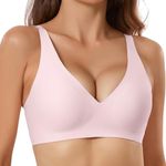 GXOULRRA Deep V Bras for Women Comfort Wireless Bras Bralettes Adjustable No Underwire with Bra Extender-Elegant Pink-L