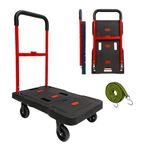 Folding Hand Truck, 150kg/330 Lbs Heavy Duty Luggage Cart, Portable Utility Dolly Platform Cart with Adjustable Handle for Auto, Luggage, Personal, Travel, Moving Shopping and Office Use(Red)