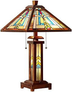 Capulina Tiffany Lamp Mission Brown Stained Glass Table Lamp 3-Light