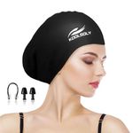 Swim Cap for Long Hair by KOOLSOLY Waterproof Swimming Cap Unisex Premium Silicone No-Slip Keeps Hair Dry ,Large Silicone Swimming Cap for Women Girls Men and Adult