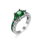 Daesar Promise Rings for Your Girlfriend, Plated 18K Gold Rings Women Vintage Green Square Shape Cubic Zirconia Ring Size J 1/2