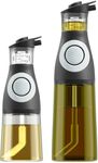 Belwares Oil and Vinegar Dispenser Set - New & Improved Dripless Oil Dispenser for Kitchen with Built-In Measuring Cup - Dishwasher Safe Olive Oil Dispenser Bottles - 2 Glass Oil Bottles for Kitchen