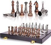 Retro Metal Chess Set for Adults and Kids – Marbling Chess Board with Chess Pieces – Travel Chess Set with Metal Pieces – Folding Chessboard – Ideal for Beginners and Professional Players