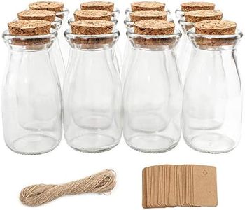 CUCUMI 12pcs 3.4oz Small Glass Favor Jars, 100ml Small Glass Bottles with Cork Lids, Mini Jars Milk Bottles, Party Favors Wedding Favors Potion Bottles with 25pcs Label Tags and 20m Burlap Ribbon