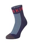 SEALSKINZ Unisex Waterproof Warm Weather Ankle Length Sock with Hydrostop - Navy Blue/Grey/Red, Large