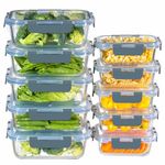 MFY 10 Pack Glass Containers with Lids, Reusable Meal Prep Containers, Airtight Glass Food Storage Containers with Lids, BPA-free, Microwave, Oven, Freezer and Dishwasher Safe, 1040ml & 400ml, Gray