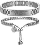 Custom Picture Bracelet Personalized Photo Couple Bracelets for Him&Her-Sketch Text Engravable ID Link Chain Cubic Zirconia Wristband Customize for Men Women BF and GF Strap Style (Couple-Silver-A)