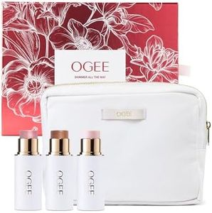 Ogee Shimmer All The Way - Limited Edition Holiday Makeup Gift Set - Includes a Trio of Pearl, Moonstone & Amethyst Highlighter Sticks & Organic Cotton Beauty Bag