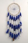 THE URBAN ARTISTIC Wood Dream Catcher with Light | Rustic Boho Wall Hanging | Natural Handmade Décor (Color-Blue, 7inch Ring)