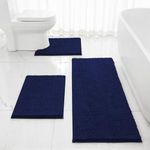 HOMEIDEAS 3 Pieces Bathroom Rugs, Extra Large Ultra Soft Non Slip Absorbent Chenille Toilet Bath Mat Set (Navy Blue)