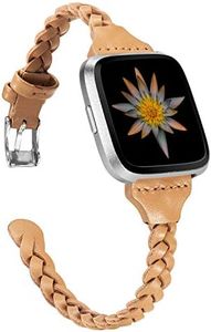 TOYOUTHS Leather Bands Compatible with Fitbit Versa/Versa 2/Versa Lite & Special Edition for Women Slim Handmade Weave Wristband Braided Strap Replacement Bracelet Accessories Light Brown
