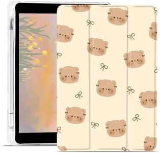 JOYLAND Kawaii Bear Pad Case for 12.9 Inch iPad Pro 2022/2021/2020/2018 with Pencil Holder, Trendy Cartoon Design Smart Stand Foldable Leather Protective Cover, Auto Wake/Sleep