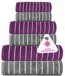 Casa Copenhagen, Denmark 5.10 Design - Esctatic Premium Collection 100% Cotton 6 Piece Towel Set, Includes 2 Bath Towels 2 Hand Towels 2 Washcloths - Gray Violet & Prune Purple