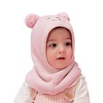 Magracy Baby Toddler Kids Girl's Winter Warm Hood Hat Fleece Lined Knit Earflap Hat Scarves with Ears Pink 2-5 Years