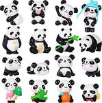 Chinco 16 Pieces Cute Animal Mini Figurines Playset Mini Cake Toppers Decoration Craft for Kid Party Favors Fun Office Home Decor Panda Figures